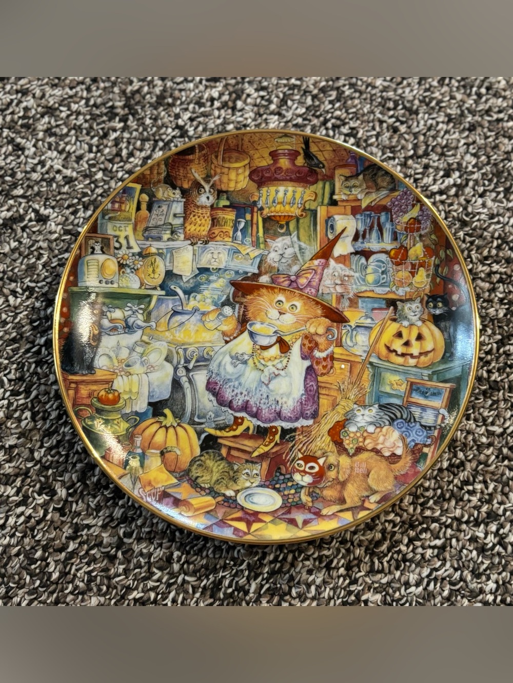 "Scaredy Cats" Collectible Plate - Bill Bell's Holiday Cats Plate - Halloween